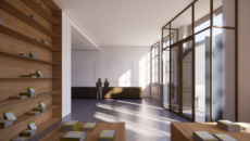 Impressie nieuwe museum met entree, museumbalie en deel museumwinkel