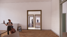 Impressie nieuwe museum met horeca en doorkijkje museumzalen