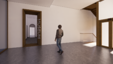 Impressie nieuwe museum met man bij ingang museumzalen